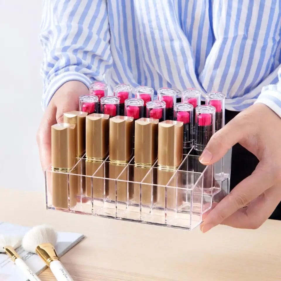 24 Grid Lipstick Holder, Acrylic Lipstick Nail Polish And Jewellery Display Rack, Visible Clear Cosmetic Makeup Brush Stand, Reusable Beauty Organizer, Large Capacity Clear Vanity Versatile Usage Makeup Storage Case 24 Grid Lipstick Holder, Acrylic Lipstick Nail Polish And Jewellery Display Rack, Visible Clear Cosmetic Makeup Brush Stand, Reusable Beauty Organizer, Large Capacity Clear Vanity Versatile Usage Makeup Storage Case